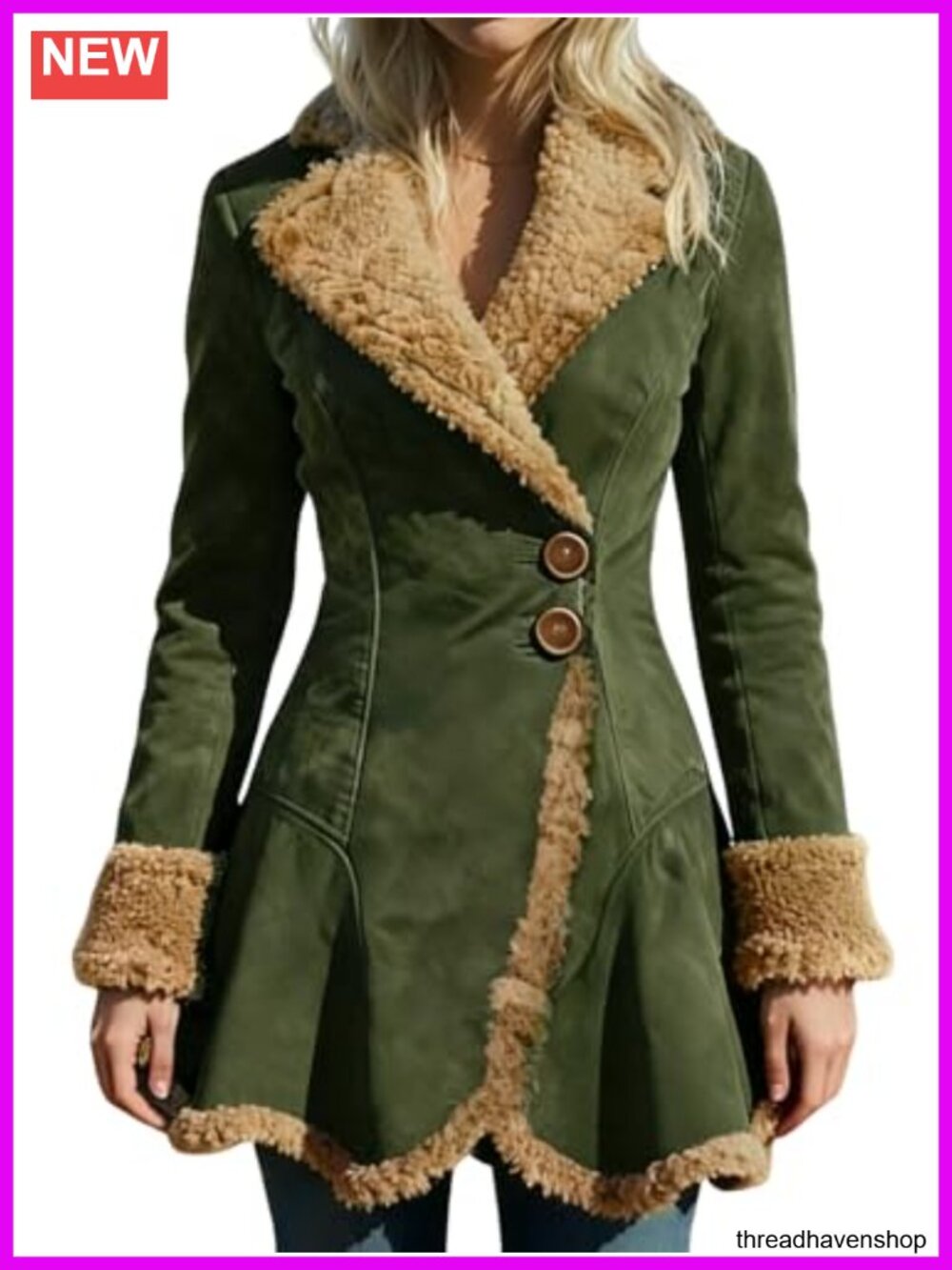Womens Sherpa Lined Faux Leather Jacket Slim Fit Winter Coat